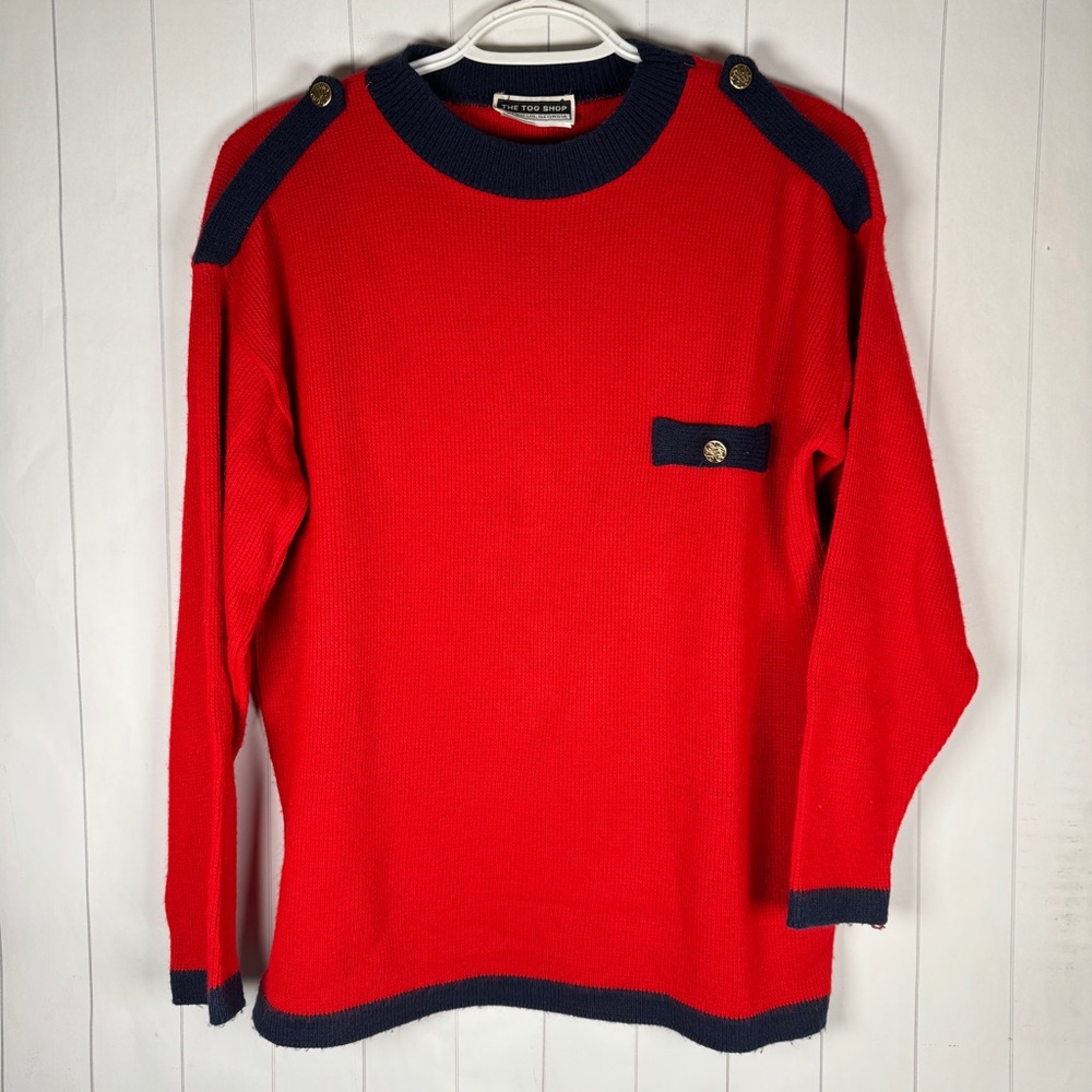 Vintage Tog Shop 100% Acrylic Knit Red/Blue Sweater Cozy Holiday Season Top M